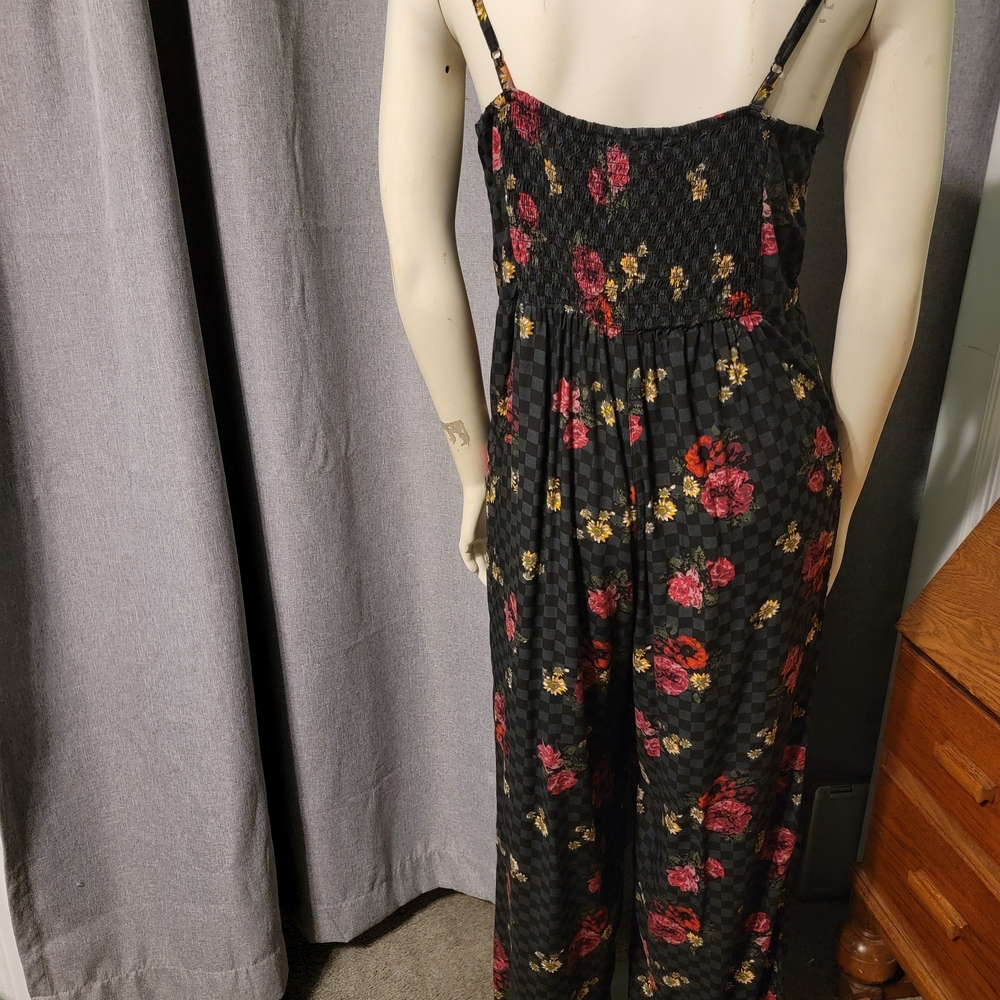 Y2K 90s Inspired Vans Checkered & Floral Grunge Coquette Flare Leg Jumpsuit‎ - Picture 6 of 10